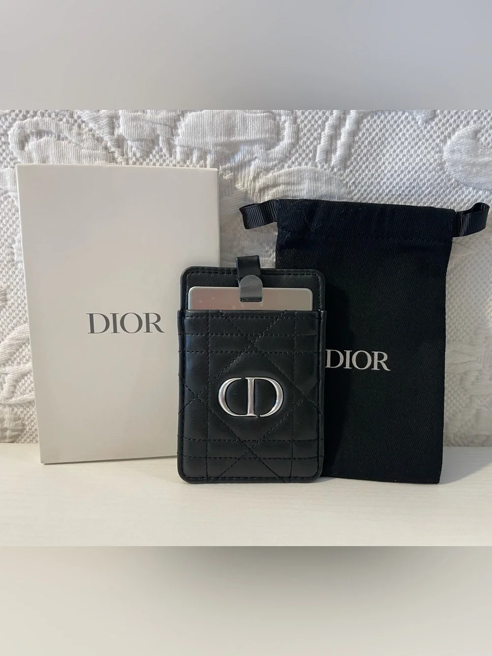 Authentic Dior Leather Phone Card Holder with Mirror